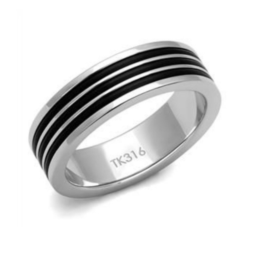 Stainless Steel Epoxy Jet Band Ring sizes 9 10 *